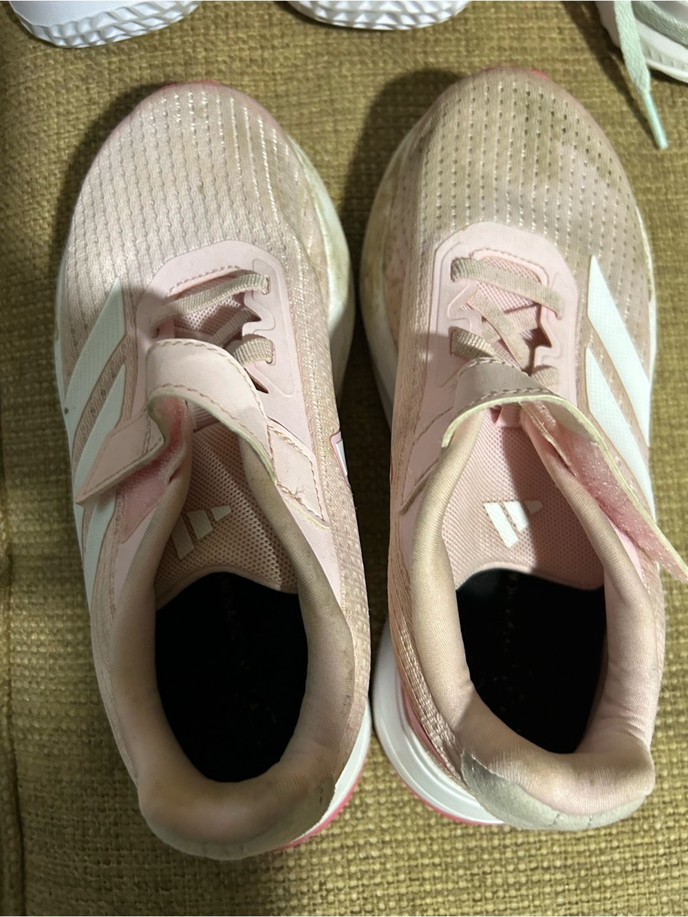 adidas Pink Kids Hook-and-Loop Athletic Sneakers with White Stripes